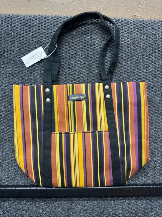 Longaberger Handbags - Longaberger Striped Tote in Yellow, Black, Brown & Purple
